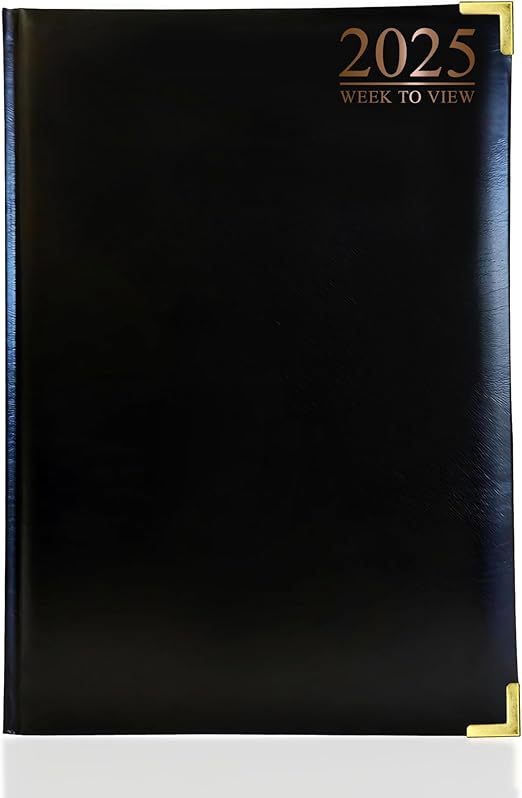 G4GADGET 2025 A5 Week To View Black Diary Week On Two Pages Weekly Diary For Home and Office Use Desk Diary