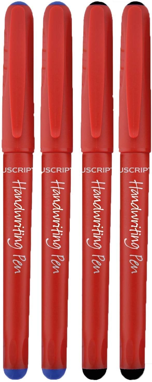 Manuscript Blue & Black Handwriting Pens With Comfort Grip (Pack of 4)