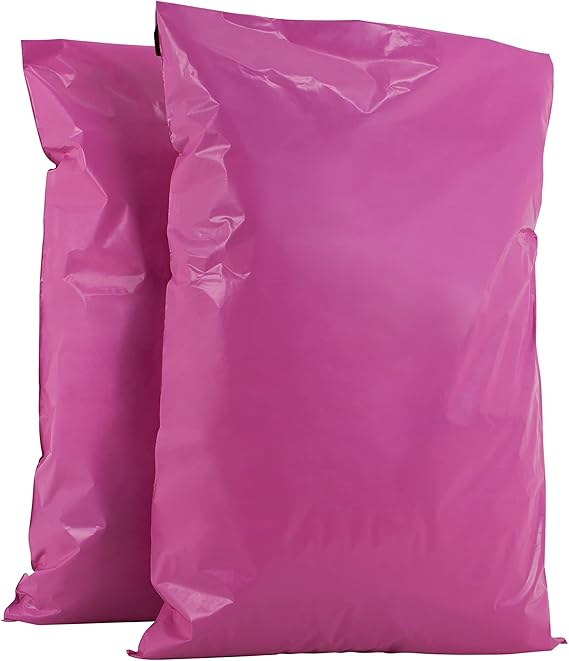 AKAR 19 x 29 Inch Pink Mailing Bags – 10 Pack of Strong Polythene Posting Mail Bags with Aluminium Adhesive Strip –  60 Microns – Easy Seal, XX-Large 48 x 74cm – For Non-Fragile Items