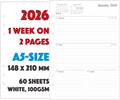 2026 Diary Refill A5 Size, Week on Two Pages, Compatible with Filofax A5 Organiser, 148 x 210mm