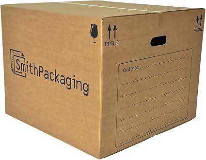 SmithPackaging 5 Extra Large Strong Double Wall Cardboard Packing Moving House Boxes 53cm x 53cm x 41cm with Carry Handles and Room List Brown