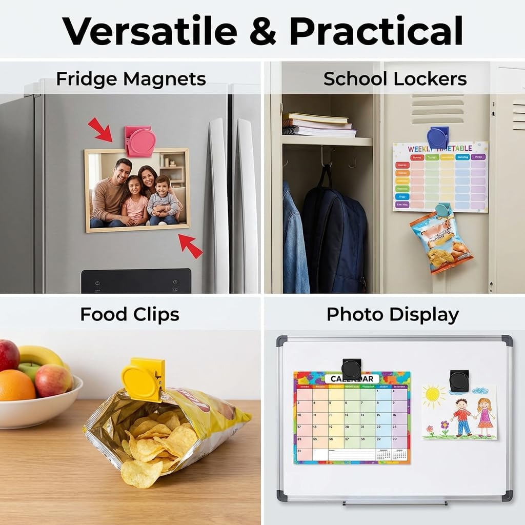 Fridge Magnets Clips 9pcs, Strong Whiteboard Magnets Coloured Magnetic Clips Scratch-Resistant for Kids and Adults (Color Round 9pcs)