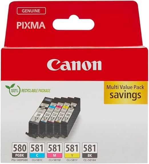 Canon Ink Multipack - PGI-580/CLI-581 Genuine Printer Ink Cartridges 5 Pack (1 x Black, 1 x Cyan, 1 x Magenta, 1 x Yellow & 1 x Office Black Colour)