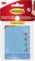 Command Decorating Clips, Value Pack of 40 Mini Hooks and 48 Small Adhesive Strips, Transparent - Hanging Clips for Decorations and Fairy Lights, Wall Adhesive - Damage Free Hanging
