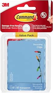 Command Decorating Clips, Value Pack of 40 Mini Hooks and 48 Small Adhesive Strips, Transparent - Hanging Clips for Decorations and Fairy Lights, Wall Adhesive - Damage Free Hanging