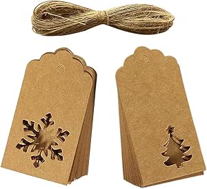50 Pieces Paper Gift Tags Kraft Hang Labels Christmas Tree Snowflake Shape Hanging Labels with Twines String for Gift Wrapping