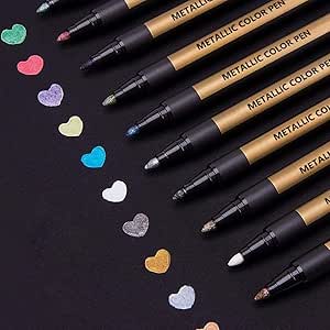 Metallic Marker Pens for Crafts for Kids Adults, 10 Metallic Paint Pens for Black Paper Scrapbook Accessories Art Card Making Glass Craft Supplies, Gifts for Teenage Girls, Christmas Stocking Fillers