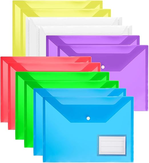24Pack Plastic Wallets Folders - A4 Plastic Folders Document Folder Wallet Popper Wallets with Label Pocket, Assorted