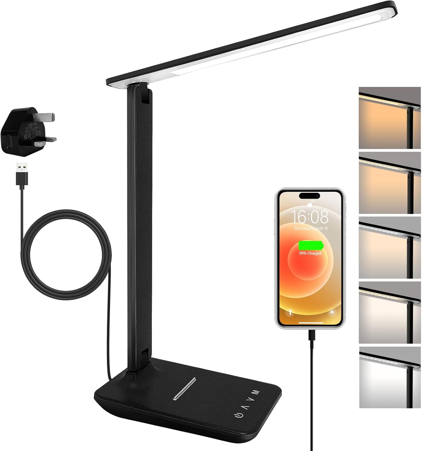 Desk Lamp Dimmable Led Table Lamp Reading Light with USB Charging Port, 5 Lighting Modes, Touch Control Desk Light, Foldable Nail Lamp for Studying Working Reading Office Bedside [Energy Class F]