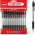 Cello Comfort Ballpoint Pens - Premium Retractable Biro Pens with Ergonomic Grip, Medium Point 1.0mm, Black Ink, Pack of 12 - Ideal for Office, School & Home Writing