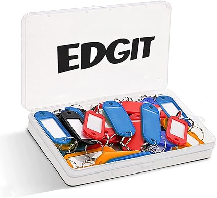 25 Pack Key Tags with Labels - Key Rings in Convenient Storage Box, Key Fobs, Pets, Memory Stick, Keyrings with Labels