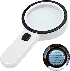 Magnifying Glass with Light, Double-Layer Glass Lens Handheld Large Magnifying Glass 12 LED Lighted Magnifier for Seniors Reading, Coins, Jewelry, Close Working