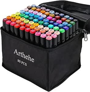Tongfushop 80 Colored Marker Set, Dual Tip Alcohol Markers, Colouring Pens for Adults, Permanent Art Felt Tip Pens for Drawing, Sketching, Anime, Manga, Fun doodling with Carrying Case & Storage Base