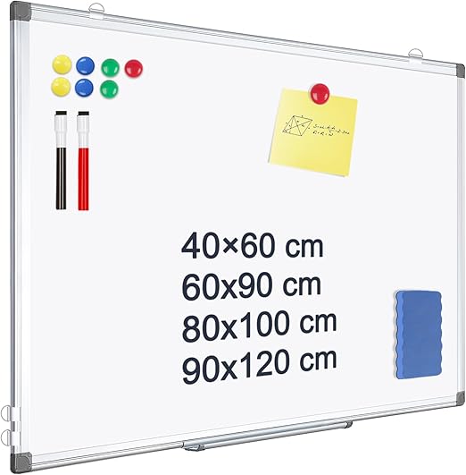 Magnetic Whiteboard, 40 X 60 cm Dry Erase White Board, Aluminium Frame Writing Board for Home Office School, 2 Markers, 1 Pen Tray