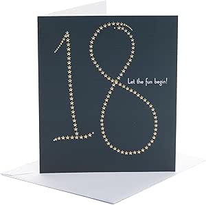 UK Greetings 18th Birthday Card for Him/Her/Friend - Gold Foil Stars Design, white, 159mm x 184mm