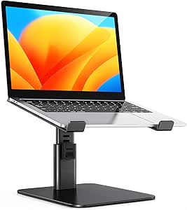 Babacom Laptop Stand for Desk, 8 Adjustable Height Aluminum Laptop Riser, Ergonomic Computer Stand Sit to Stands Desktop Book Stands Compatible with MacBook, Air, Pro and More 10"-16" Notebooks-Black
