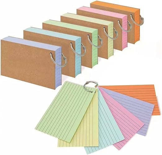 300 PCS Ruled Index Card with Binder Ring, Kraft Paper Notecards Lined Index Cards for Office, School, Home Study, Record, Ideal as Notebooks for Revision & Study Resources, 5 * 3 Inch