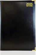 G4GADGET Luxury 2025 A4 Black Day A Page Diary Padded Front & Hardback Cover Gilt Edges