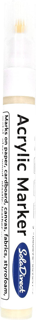 SolaDirect White Permanent Marker Pen, Bullet Tip 2.5 mm Point, Acrylic Paint Based, Multi-Surface, Work on Stone, Wood, Leather, Fabric, Plastic, Rubber, Glass, Cardboard