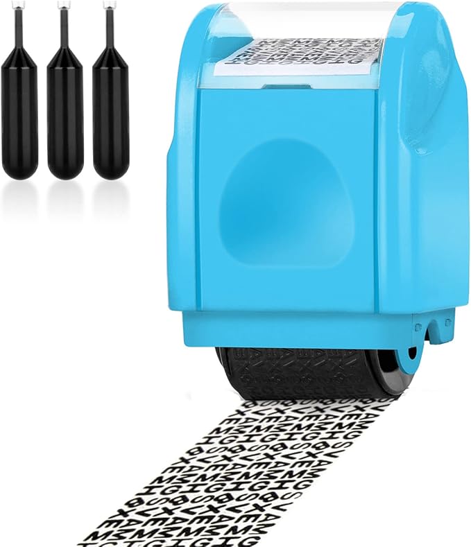 Confidential Roller Stamp,Identity Theft Guard Stamp Wide Rolling Security Stamp,Secure ID Security,Anti and Privacy Safety (Small Size (Blue+3 Refills)