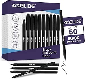 Ballpoint Pens Black Ink 50-Pack – Black Biro Pens Multipack with Medium Point (1.0mm) for Effortless, Smooth Handwriting & Consistent Flow – Black Pens for School, Home, Office Supplies