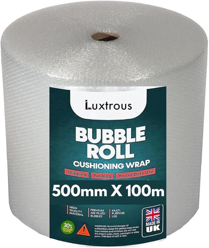 Bubble Wrap for Moving House (500mm x 100m) Quality Premium Bubble Wrap Roll, Office and Industrial Use Lightweight, Durable, and UK Manufactured