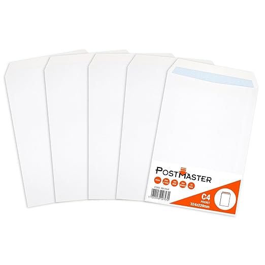 Postmaster C4 Envelopes Peel & Seal for A4 Sheets 100GSM White Paper - 25 Pack