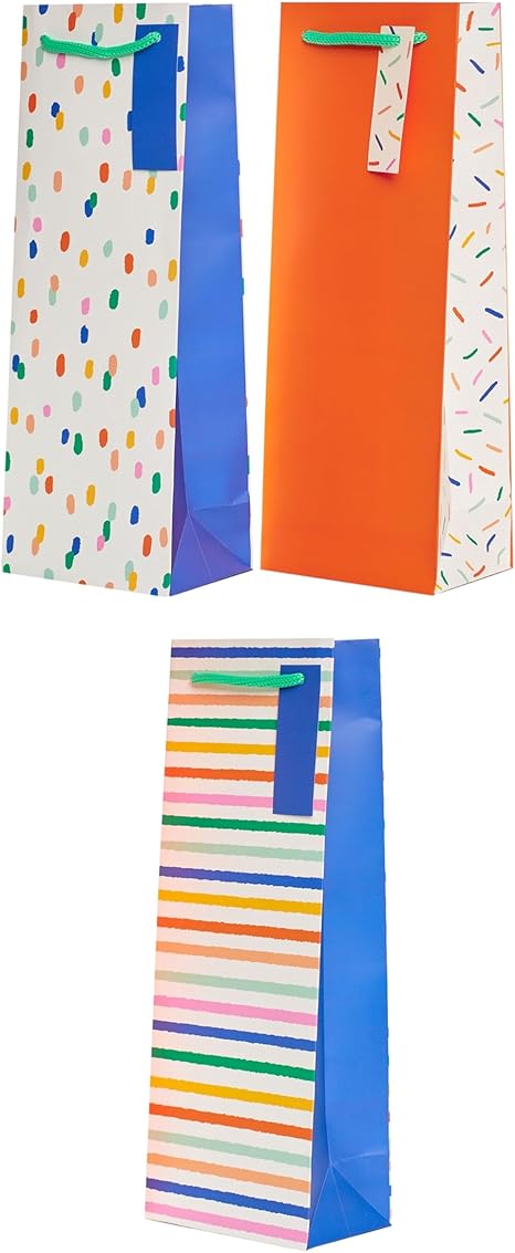 UK Greetings | Multipack of 3 Bottle Bags for Him/Her/Friend | Party/Gift Bag | Birthdays/Weddings/Congratulations/University/Graduation | Colourful Designs | 13.3 x 32.7 x 8.3 cm