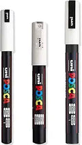 Posca - Ultra Fine to Fine Paint Marker Pens Set - PC-1MR, PC-1M, PC-3M - White Ink - Pack of 3