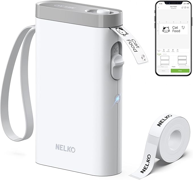 Nelko Label Maker Machine with Tape, P21 Portable Bluetooth Label Printer, Wireless Handheld Sticker Maker Mini Label Makers with Multiple Templates for Organizing Storage Barcode Office Home, White