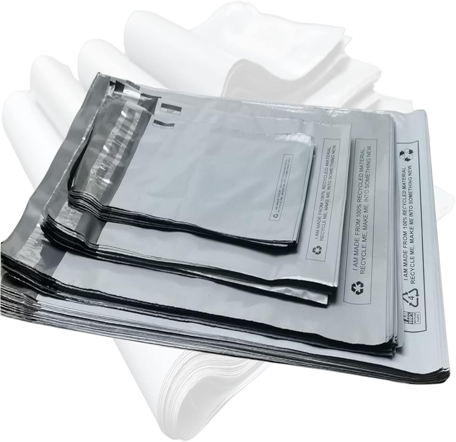 Mixed 100x Grey Mailing Bags - Assorted Postage Polythene Self Seal Parcel Plastic Envelopes - 100% Recyclable - Strong Postal Packing Packaging Shipping Bags