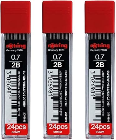 rOtring 0.7mm 2B Super Polymer Pencil Lead - Pack of 3 Tubes - 72 Leads in Total - Refills for Mechanical Pencils