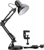 Lepro Desk Lamp, E27 Swing Arm Desk Lamp with Clamp, Classic Black Table Lamp, E27 Bulb Holder, Flexible Black Desk Light for Study Desk, Office, Bedroom, Reading, Nails, Back to School and More