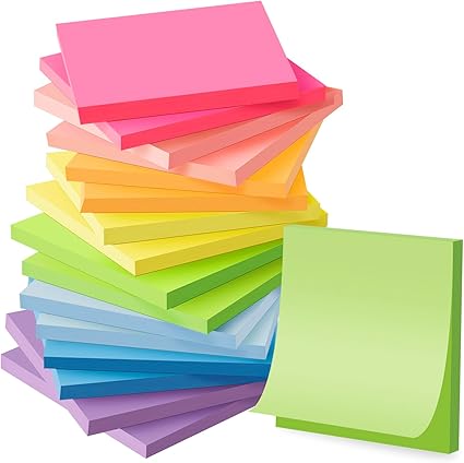 (16 Pack) Sticky Notes 3x3 in, Bright Colors, Sticky Pads, Recyclable, Self-Stick Pads, Easy to for Home, Office, Notebook, 55 Sheets/pad, 880 Sheets Total