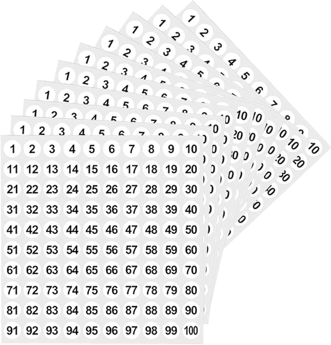 10 Sheets Small Self Adhesive Number Stickers, 1 to 100 Sticky Round Number Labels for Sorting, Organizing, Storage Boxes, Lockers, Office&School Supplies, 10 mm