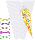 100pcs Sweet Cone Bags,30 * 16cm Cones Bags with 100pcs Colorful Ties, Triangle Sweet Cones Bag for Candy,Cookie,Baking,Displaying and Wrapping