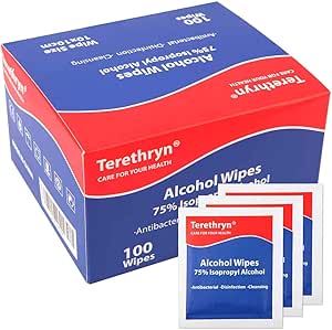 Antibacterial Wipes with 75% Isopropyl Alcohol - Surface Disinfectant, Individually Wrapped, 100 Packs