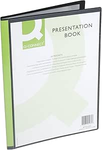 Display Book Q-CONNECT with Front Cover Pocket PP A4 460 Micron 20 Pockets Black/Document Archiving/Type-20 Pockets/Kind-with a Pocket/Index-N.a. / Pockets-N/D/Material-PP/Dividers-N.a.