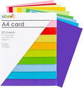 Abeec Coloured Card Pack A4 | 50 Sheets | 10 Assorted Colours Including White | Perfect for Crafting, Scrapbooking, and DIY | 220GSM Card