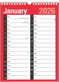 2026 Calendar A4 Large Month to View Spiral Bound Wall Planner Red and Black Calendar for Home Business Office School 1 January 2026 to 31 December 2026