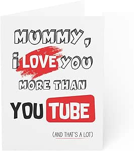 Mother's Day Greeting Card - 'Mummy, I Love You More Than YouTube' - Red Brushed Love Design - Heartfelt Gift for Mom Brand: Tamworth Cards