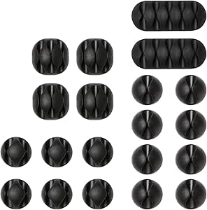 URAQT Cable Clips Holders 20 Pcs Cable Tidy Clips Management, Desktop Cord Holder, Charging Cord Cable Management for Home, Office, Car and Desk, Black