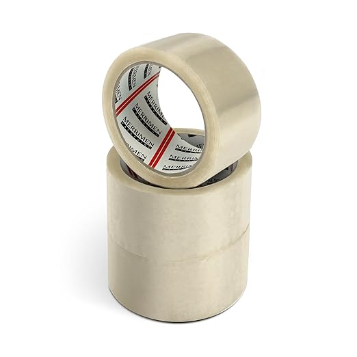 Merrimen Strong Heavy Duty Clear Packaging Tape - 3 Rolls (48MM x 66M) - Secure Sticky Sealing Tape for Parcel Boxes, Moving Boxes & Large Postal Bags - Ideal for Long Term Storage