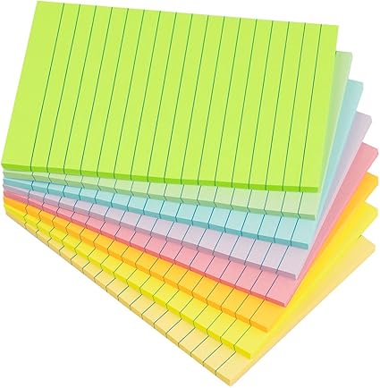 8 Pads - 4X6 in Lined Sticky Notes,8Colors Post Self Stick Notes Pads, Pastel Stickies Colorful Super Sticking Memo Pads,Strong Adhesive, 45 Sheets/pad, 360 Sheets Total