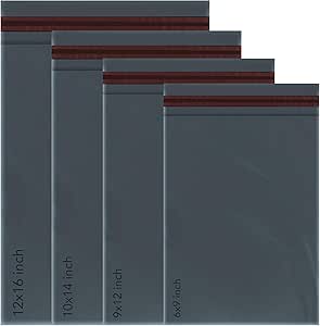 100 Mixed Mailing Poly Postal Self Seal Bags 4 Sizes 25 from Each iSOUL Small to Large Mailing Bags Postage Packaging Assorted Mailers Posting Shipping Post Parcel Package Bags (Black/Grey)
