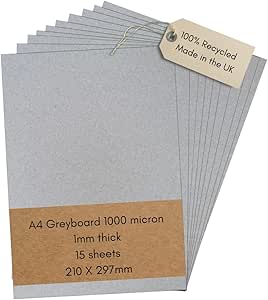 A4 Greyboard 15 Sheets Mount Board Backing Board Model Making Presentation Board Recycled Thick 1000 Micron Recycled Card