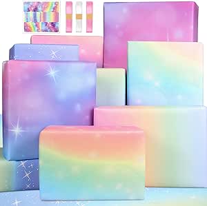 Wrapping Paper Birthday Gift Wrap Set,Pink Birthday Wrapping Paper for Women Girl Female Fairy Girly Birthday Paper Birthday Wrap Present Wrap Gift Wrapper Gift Wrapping Paper Sheets,Ribbon Tags