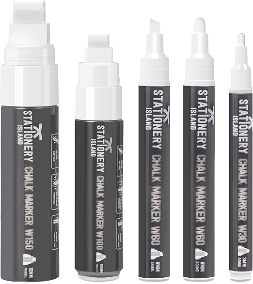 STATIONERY ISLAND White Chalk Pens for Blackboard, Liquid Chalk Markers for Chalkboard and Glass, Wipeable Marker Pens for Window Drawing