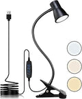 KNAMKY USB LED Desk Lamp Clip On Reading Light, 3 Light Mode 10 Dimmable Brightness Levels Eye Caring Book Light, Bed Light for Headboard,Clamp Bedside Lamp for Studying Working