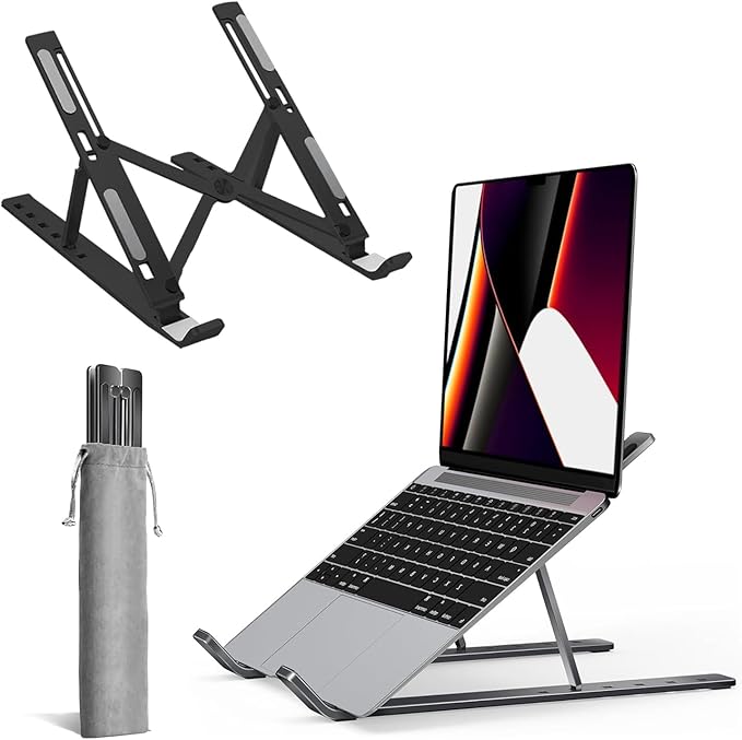 Roe Tenpo Adjustable Laptop Stand for Desk, 6-Angle Laptop Riser Portable Laptop Holder, Air-Ventilated Cooling Notebook Stand for Compatible with MacBook Air, Pro, Dell 10-15.6” (Black)